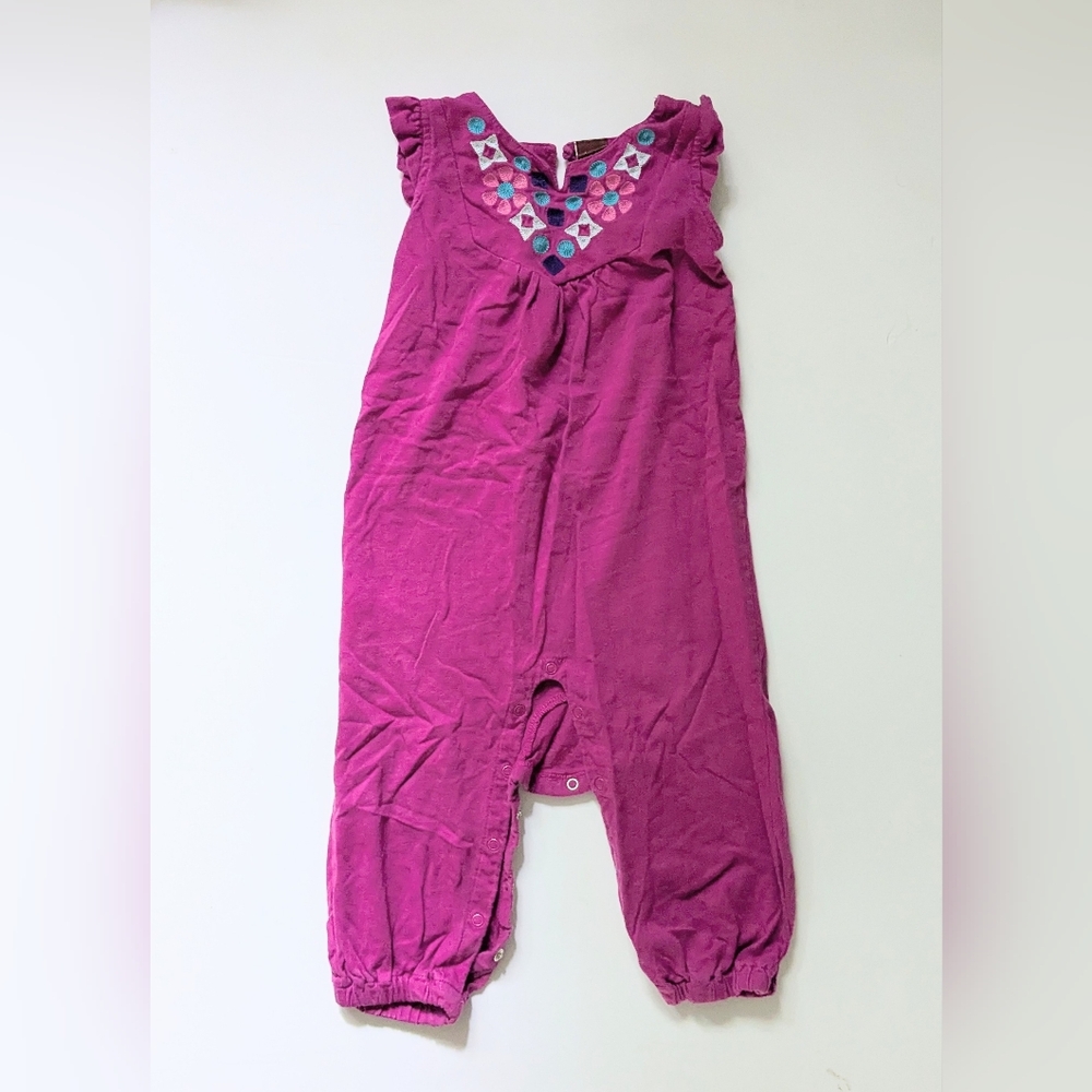 Vibrant Purple Kids Romper with Embroidered Neckline